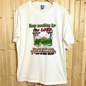 Vintage Keep Working For The Lord T Shirt Single Stitch White Sz L Made In USA